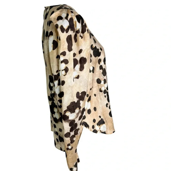 H&M Linen Blend Animal Print Puff Sleeve Top Beige Size S - Picture 4 of 11